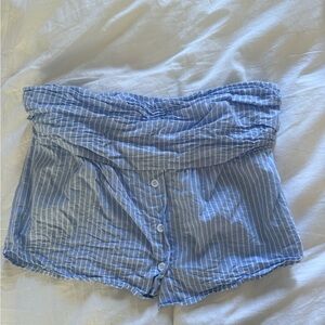 Forever 21 Light Blue & White Striped Strapless Romper